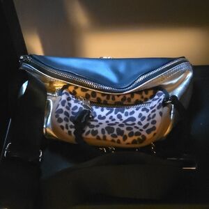 Steve Madden Black and Gold Crossbody Bag with Leopard Print